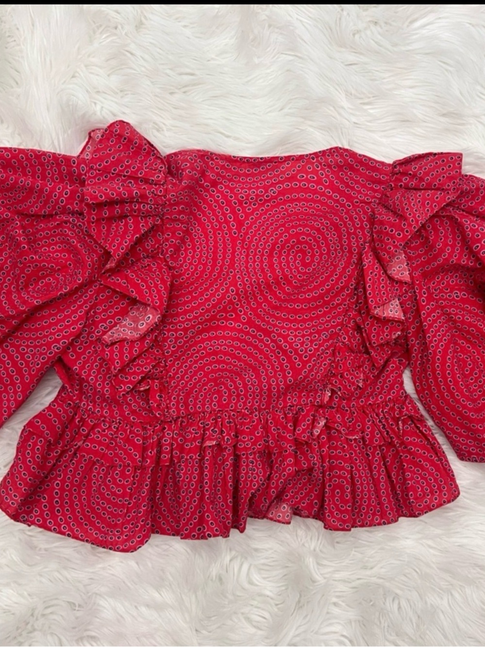 RHODE Red Swirl Ruffle Peplum Blouse - Picture 4 of 5